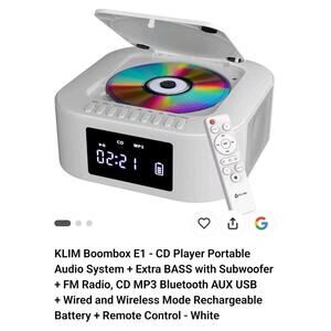 KLIM Boombox E1 CD Player Compact Stereo, xtra BASS Subwoofer, FM, Remote (NEW)